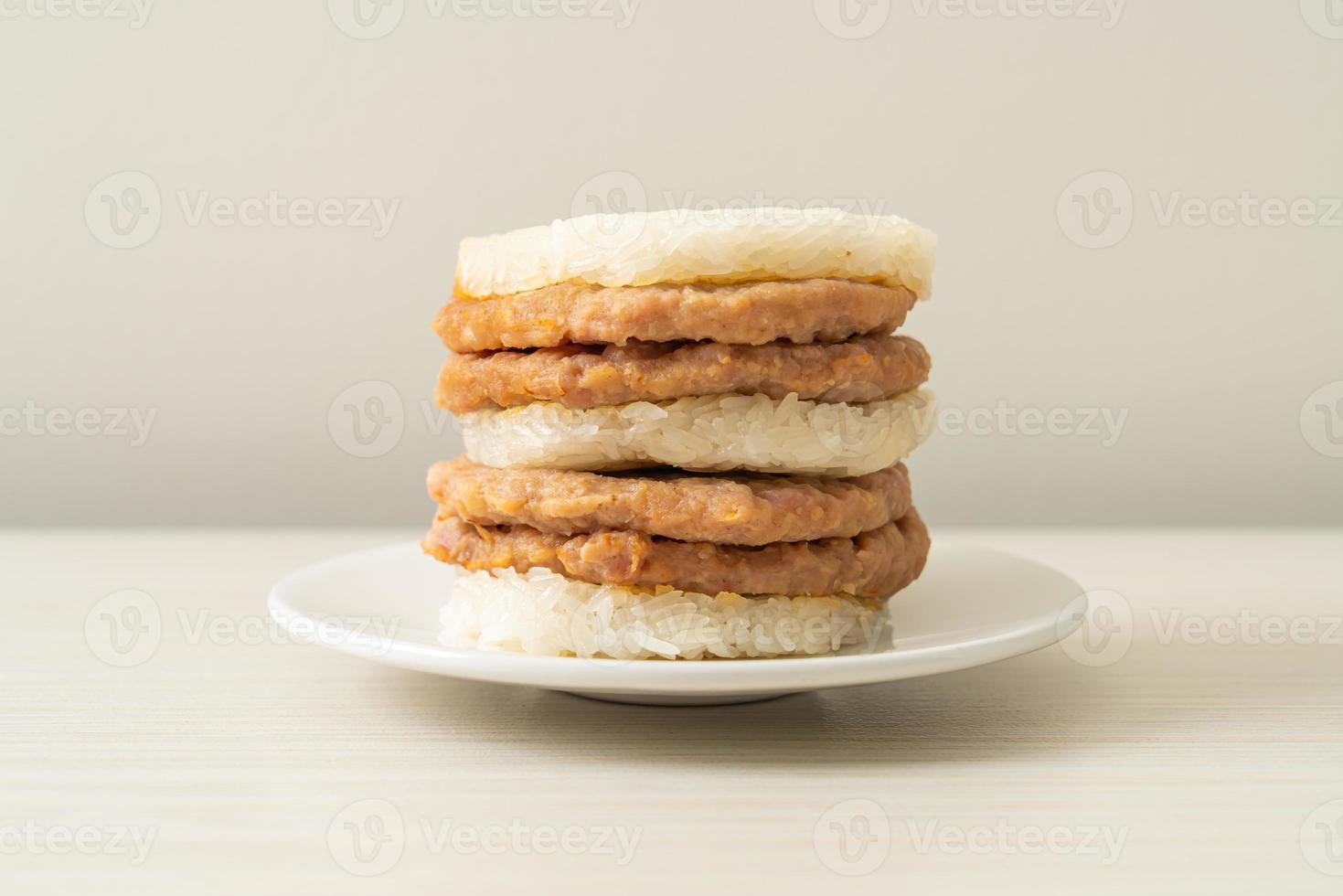 Homemade grilled pork with sticky rice burger photo