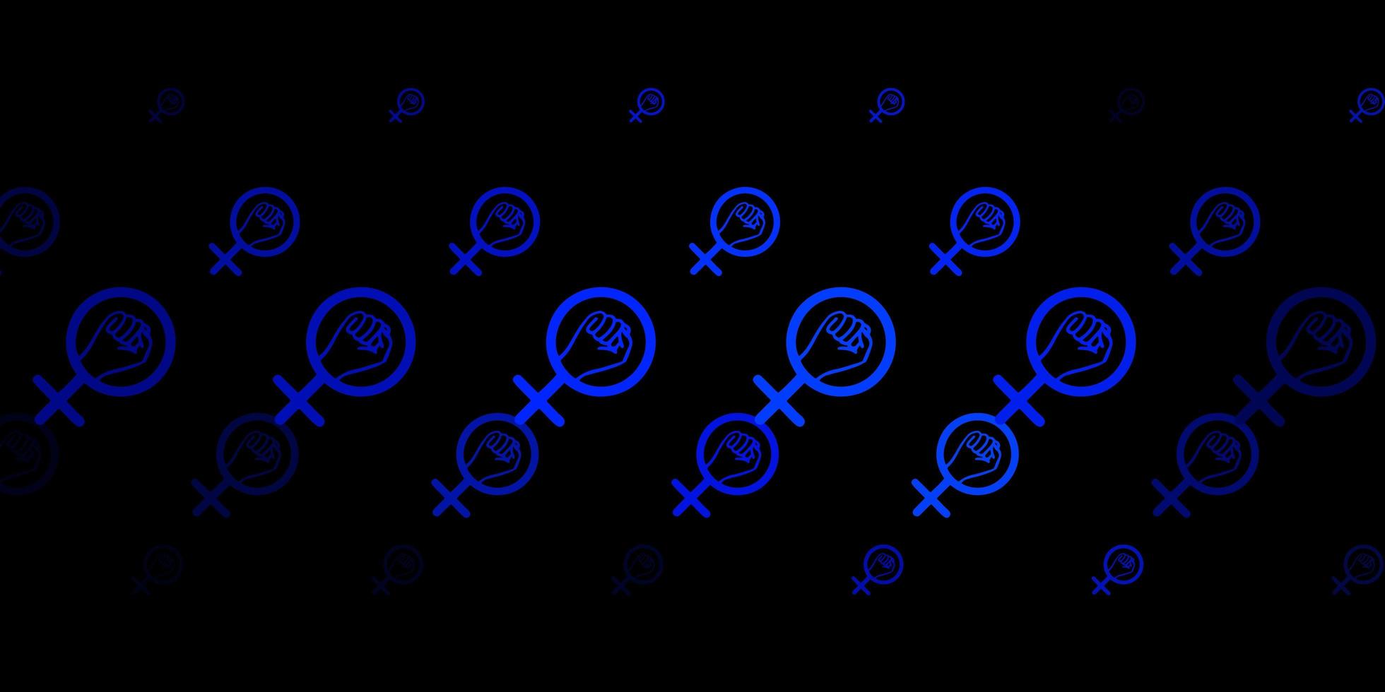 Dark BLUE vector texture with women's rights symbols.