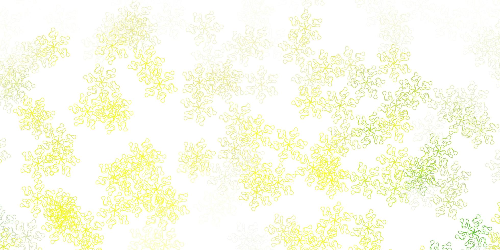 Fondo de doodle de vector verde claro, amarillo con flores.