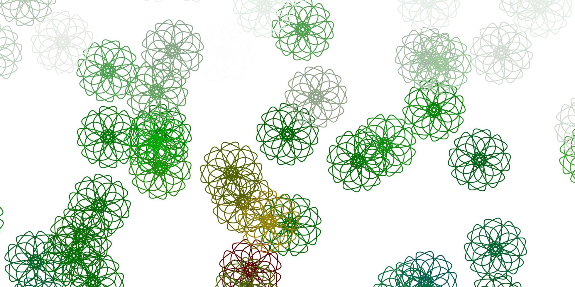 plantilla de doodle de vector verde claro con flores.