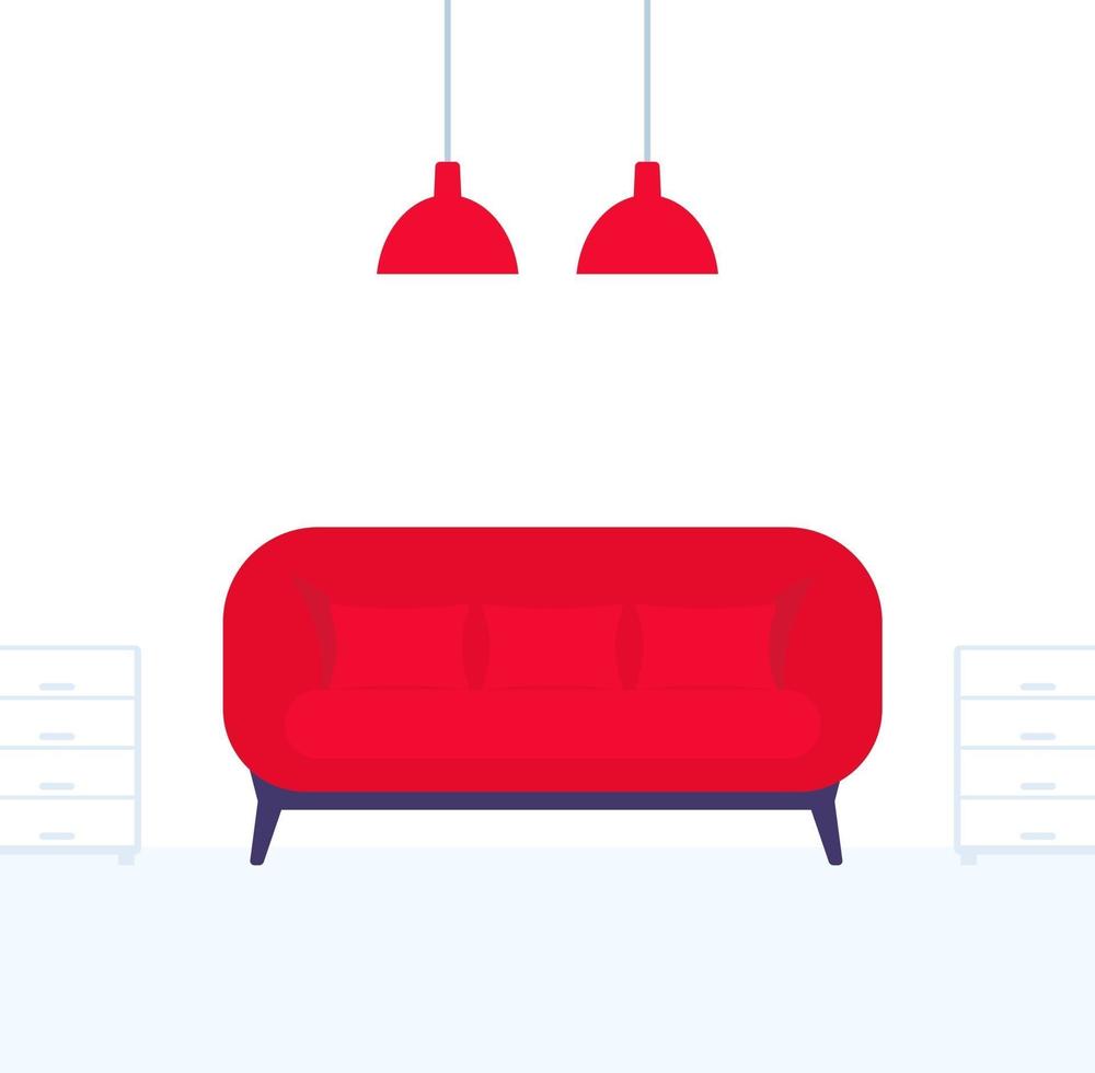 Sofa, red couch in the living room, vector illustration