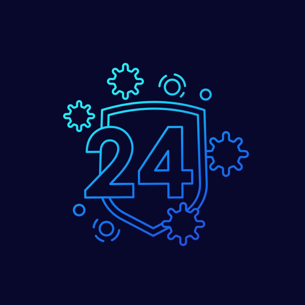 24 hours virus protection icon, line vector