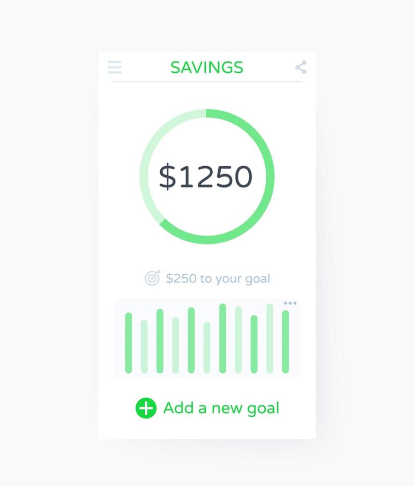 Savings app interface, mobile ui vector design