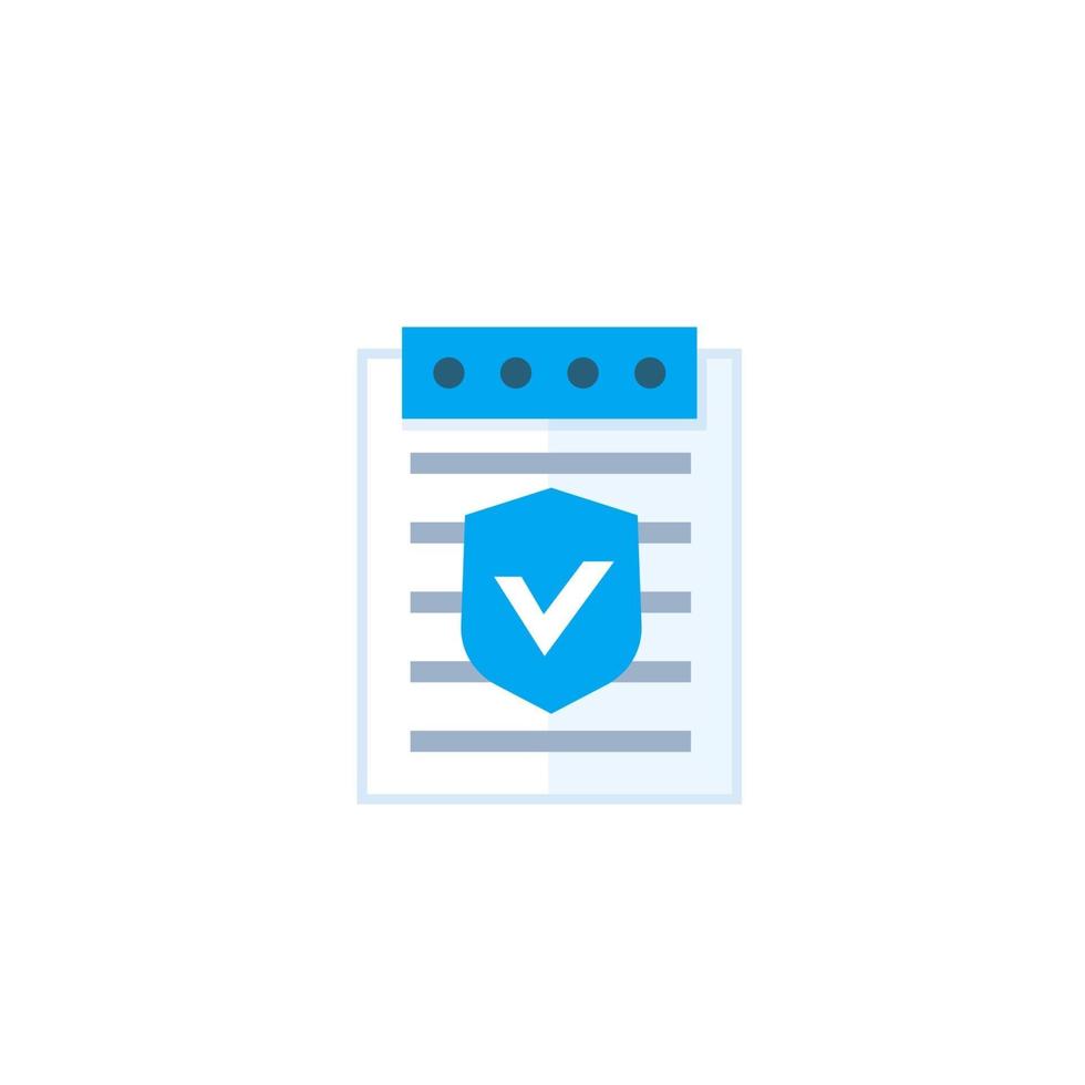 insurance policy icon on white, flat style vector