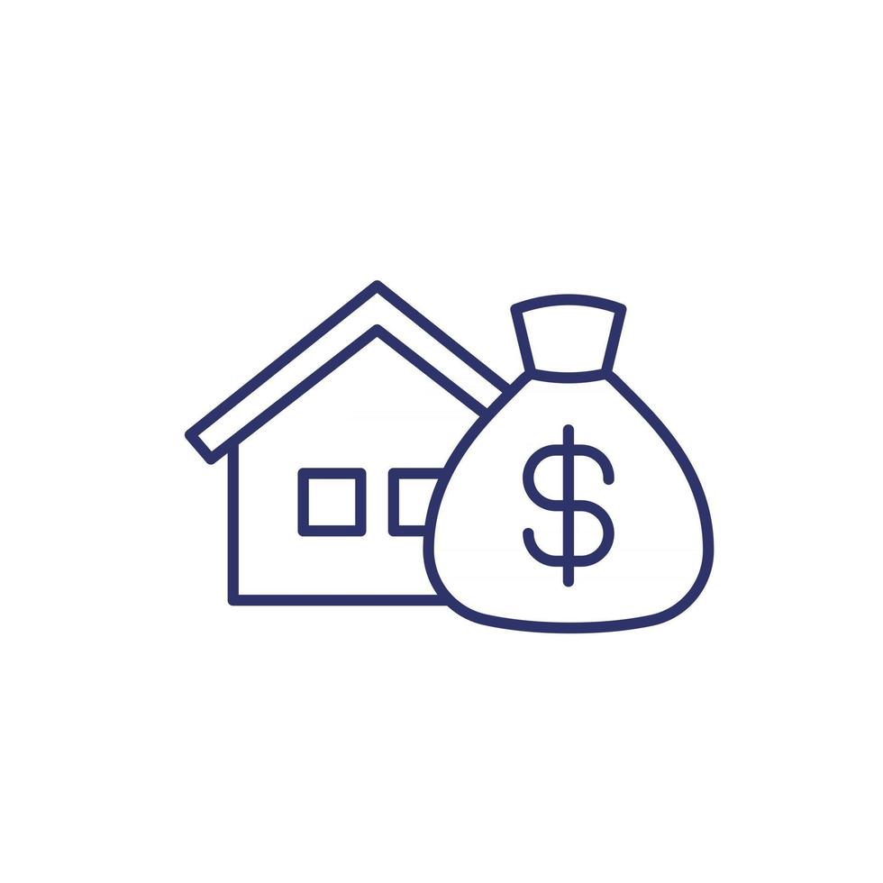 icono de línea de casa y dinero vector