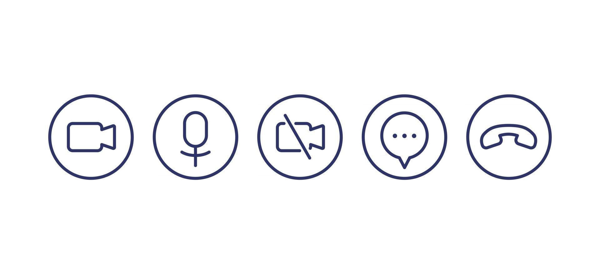 Video call line icons for interface vector