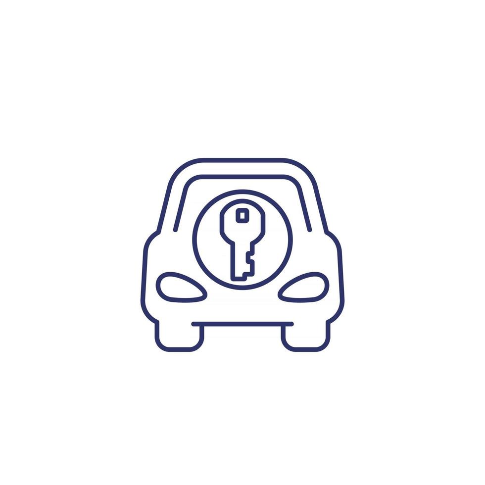 icono de línea de coche y llave en blanco vector