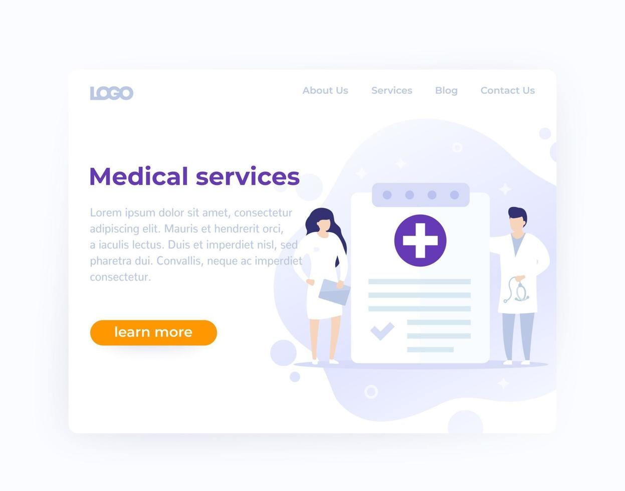 Medical services website template design, vector