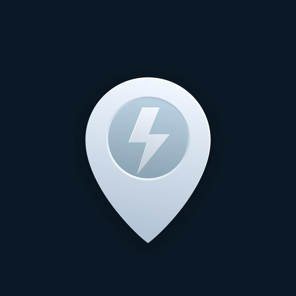 map pointer, pin vector icon with electricity sign