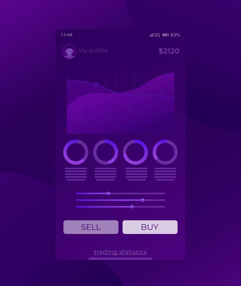 Trading app, mobile ui design vector