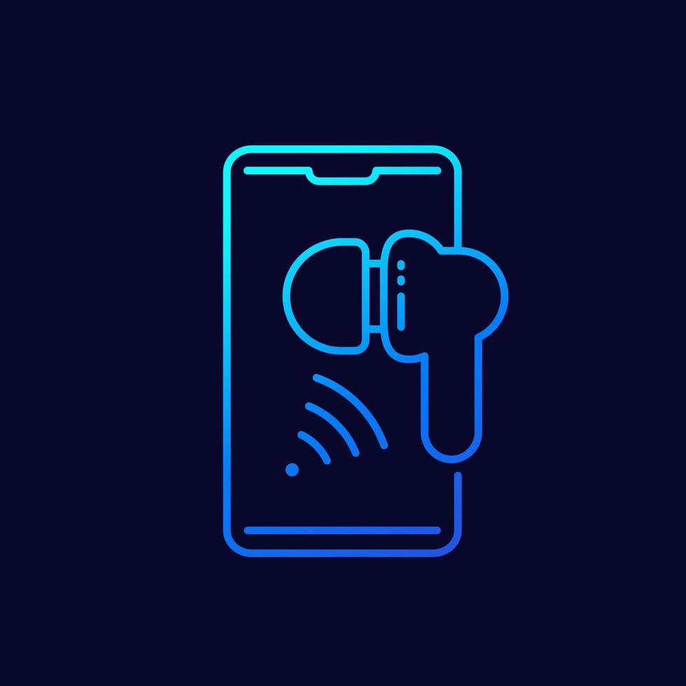 Ear buds, wireless headphones connect to phone line icon, vector