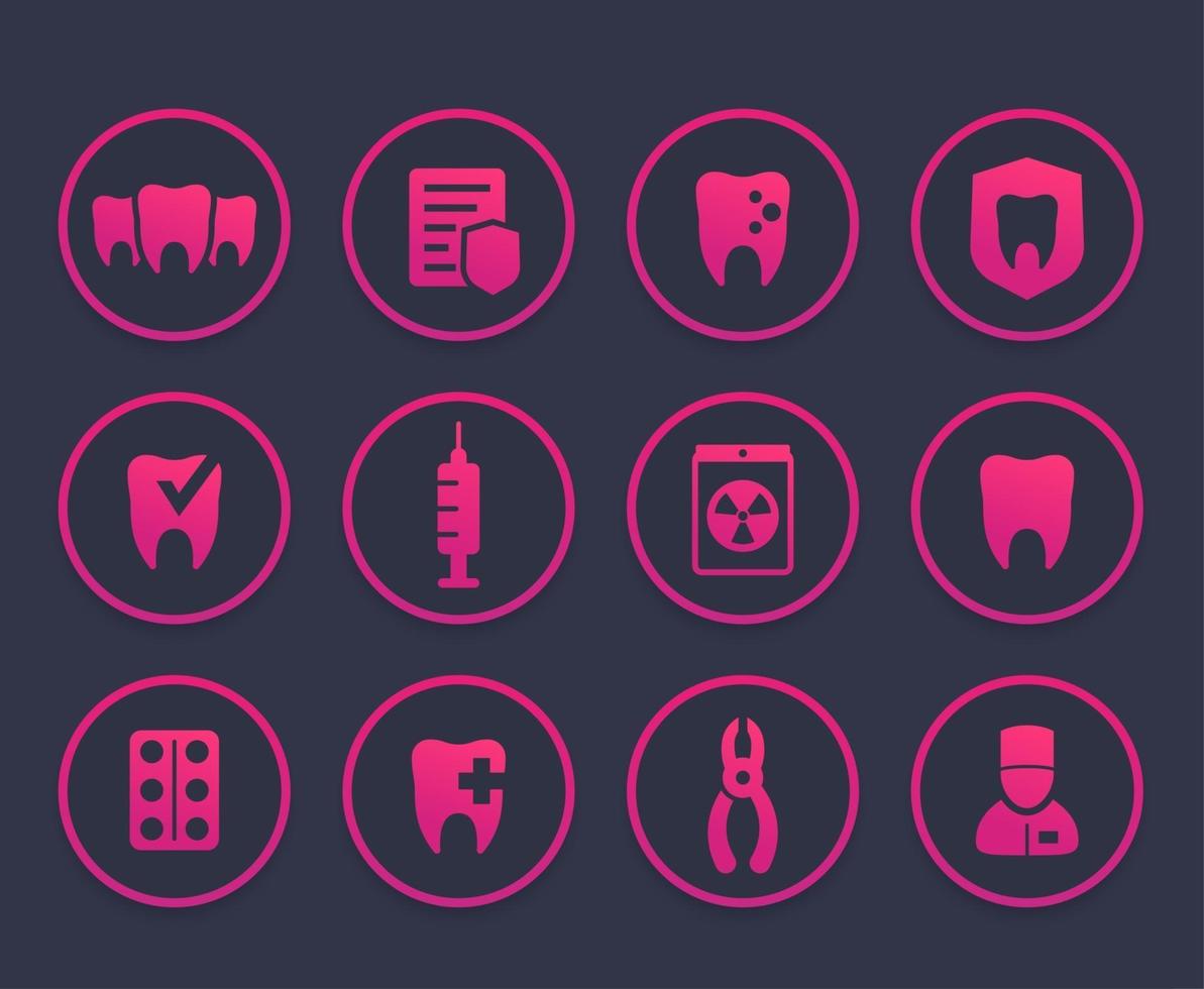 Teeth, oral medicine, dental care icons set vector