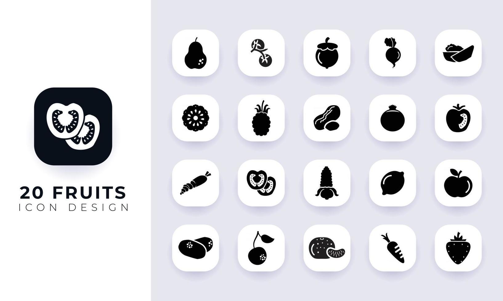 Minimal flat fruits icon pack. vector
