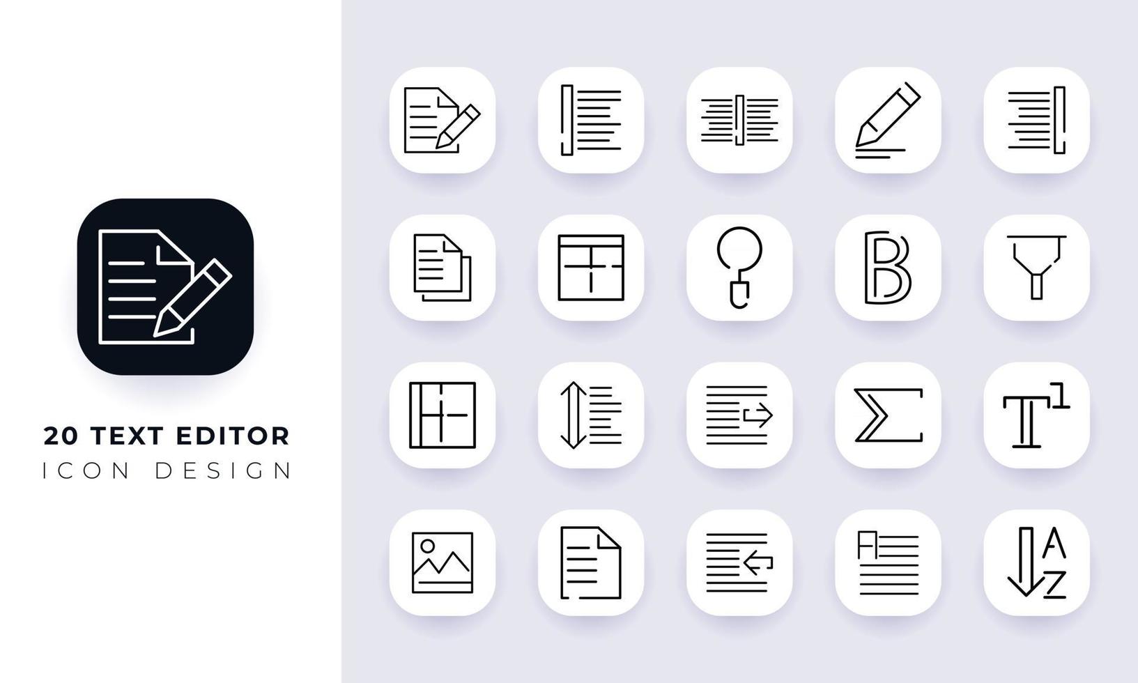 Line art incomplete text editor icon pack. vector