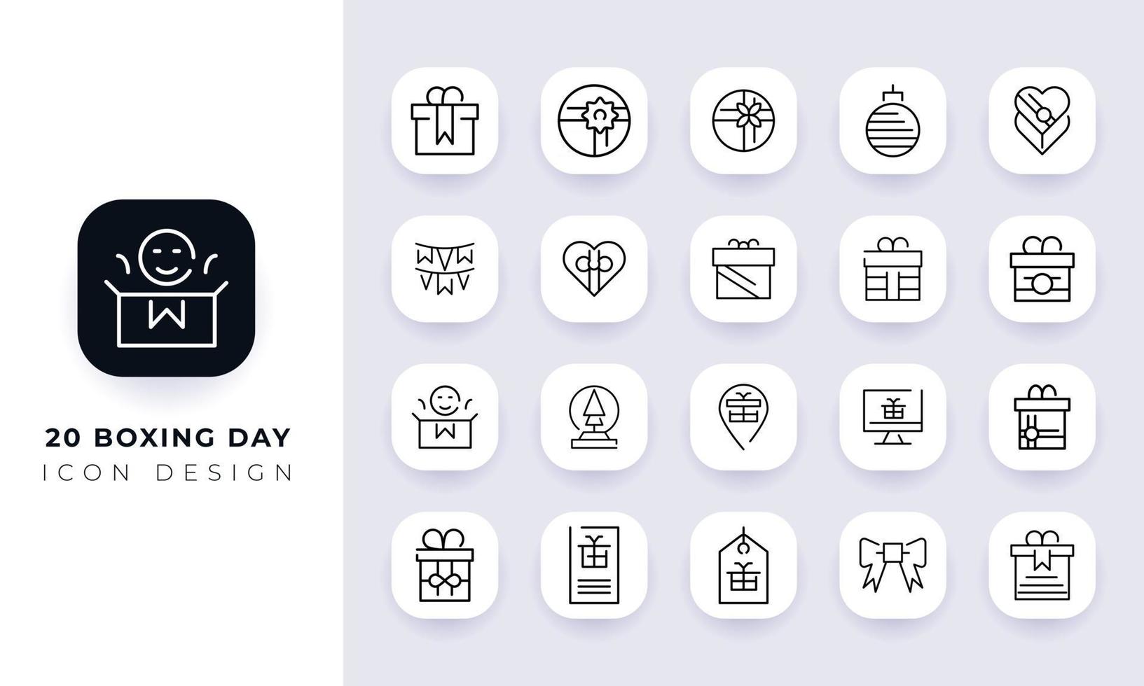 Line art incomplete boxing day icon pack. vector