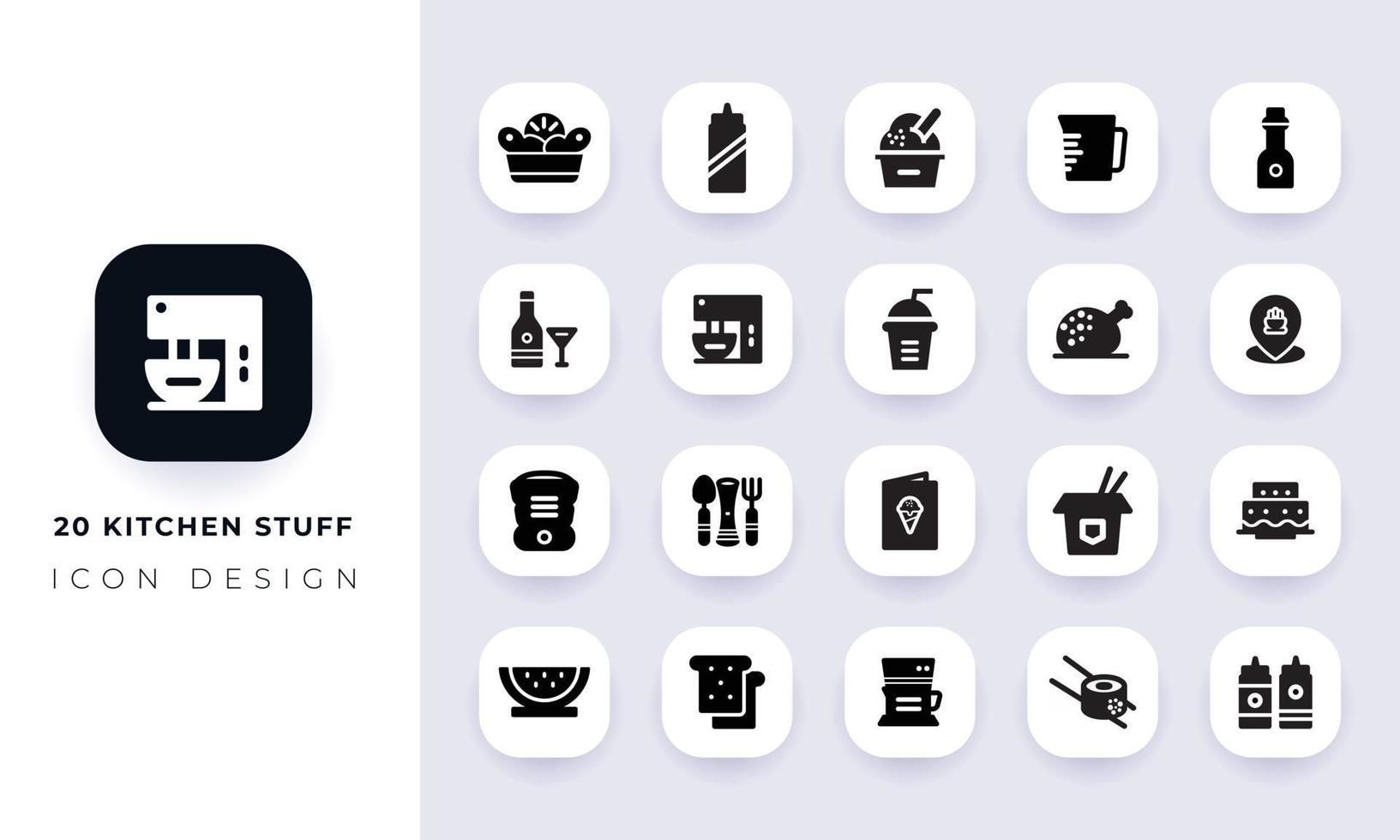 Minimal flat kitchen utensils icon pack. vector