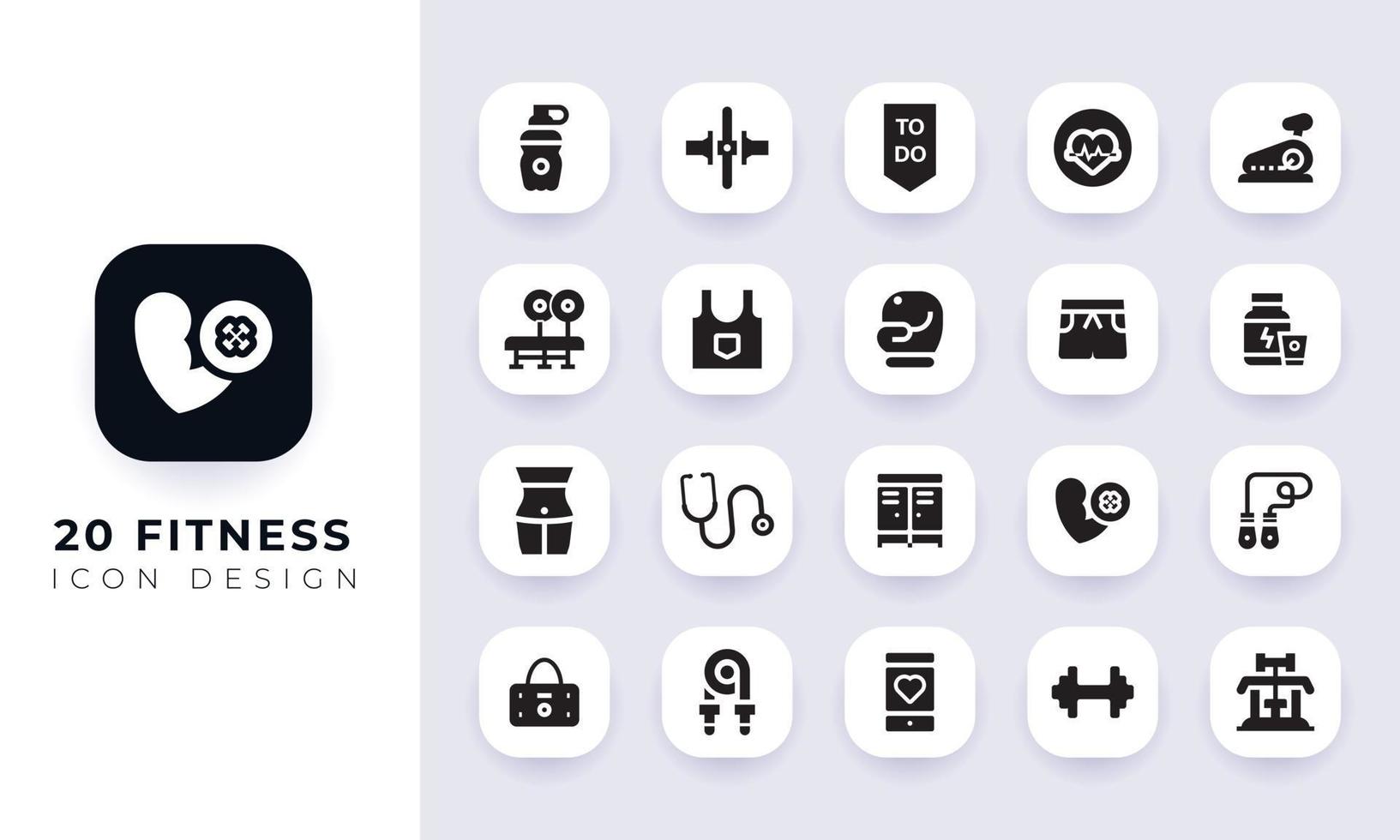 Minimal flat fitness icon pack. vector