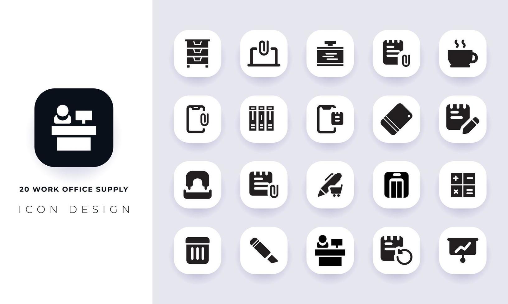 Minimal flat work office supply icon pack. vector