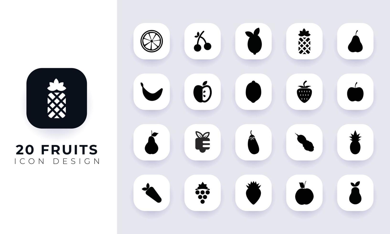 paquete de iconos de frutas planas mínimo. vector