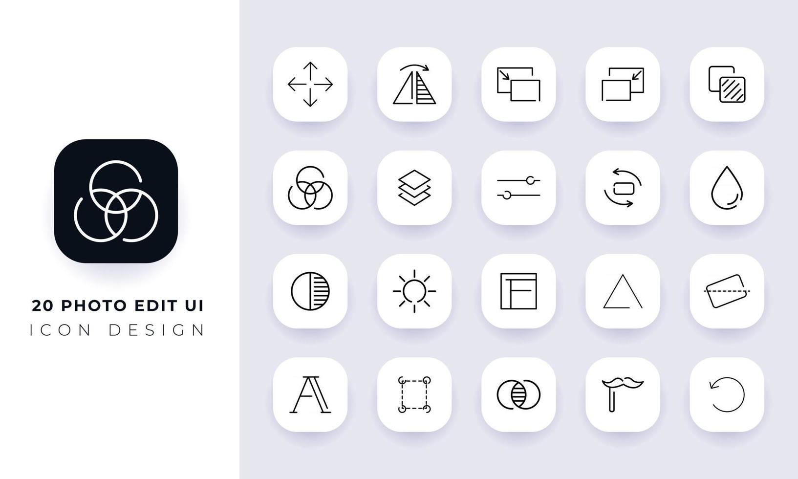 Line art incomplete photo edit ui icon pack. vector