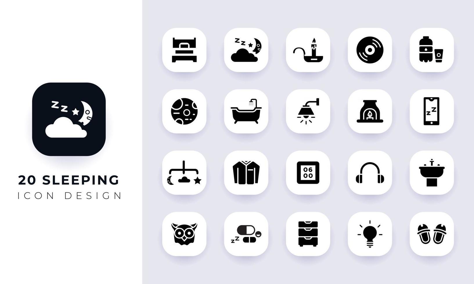 Minimal flat sleeping icon pack. vector