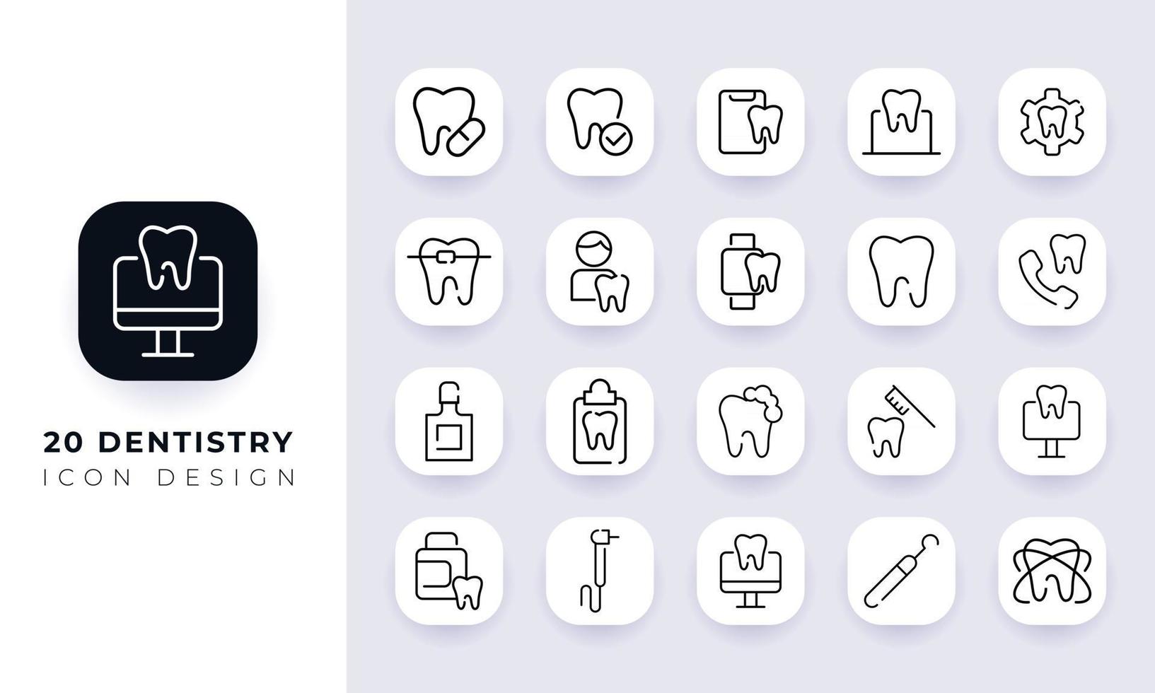 paquete de iconos de odontología incompleta de arte lineal. vector