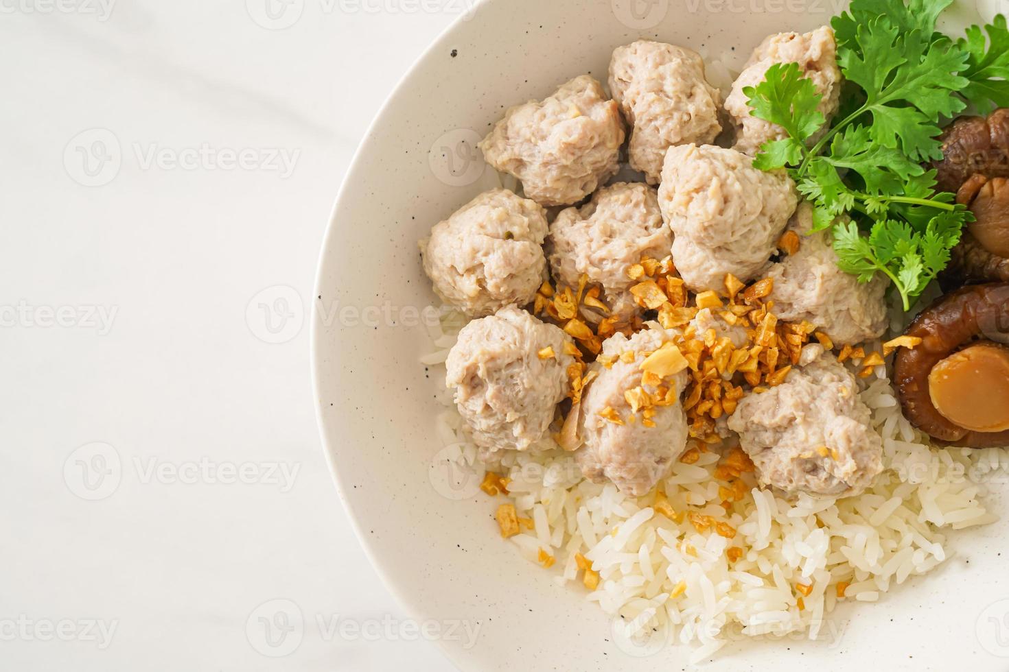 gachas de arroz seco con tazón de cerdo hervido foto