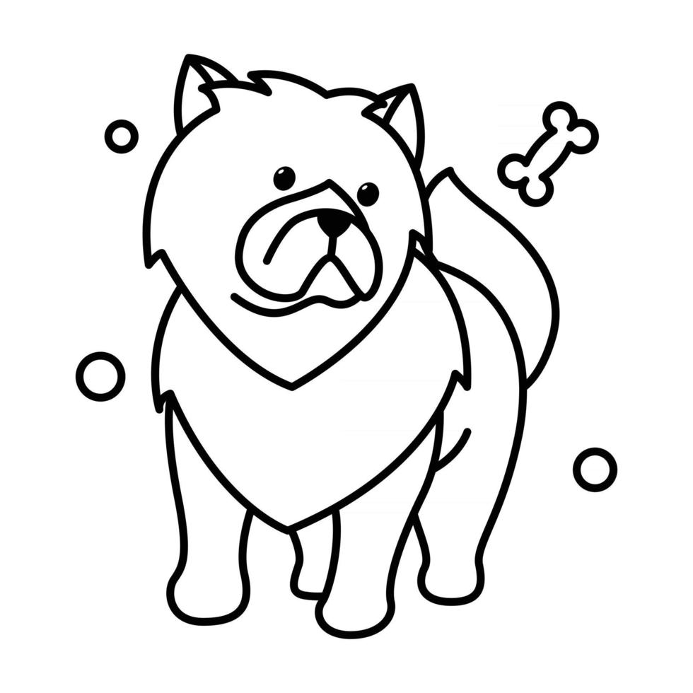 icono de estilo de contorno de dibujos animados lindo perro chow chow vector