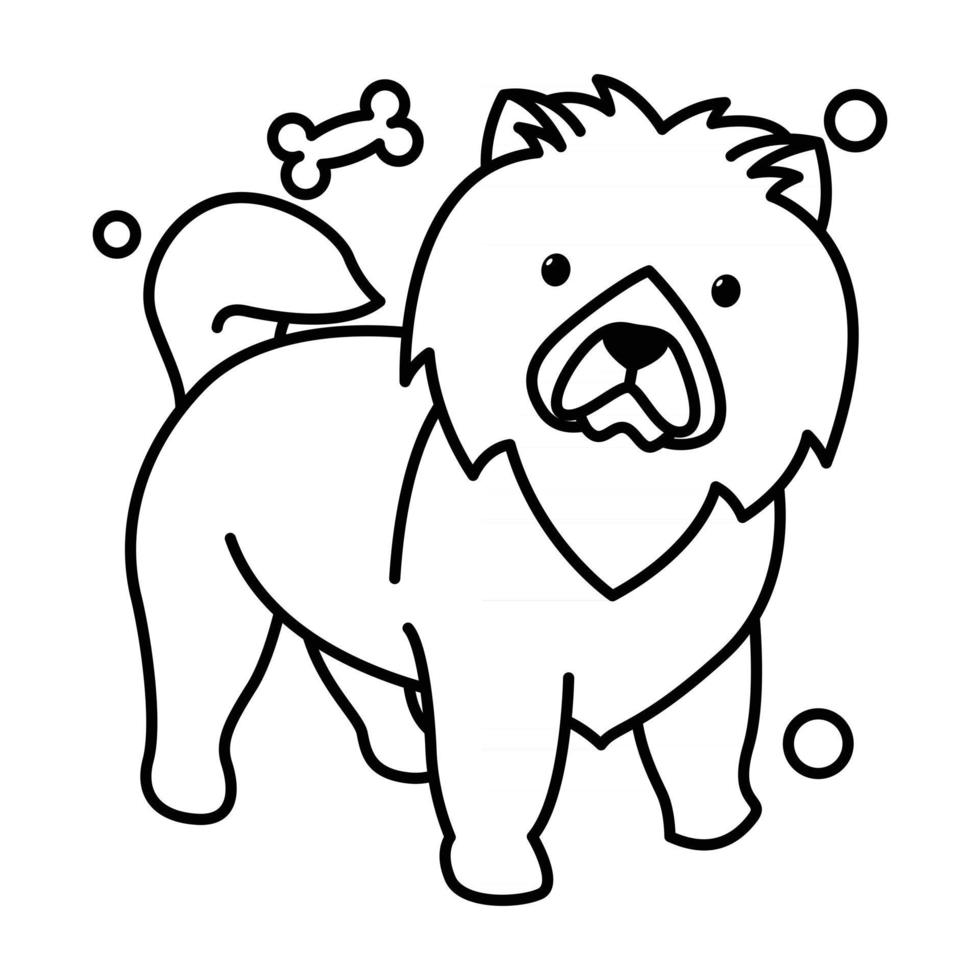 icono de estilo de contorno de dibujos animados lindo perro chow chow vector
