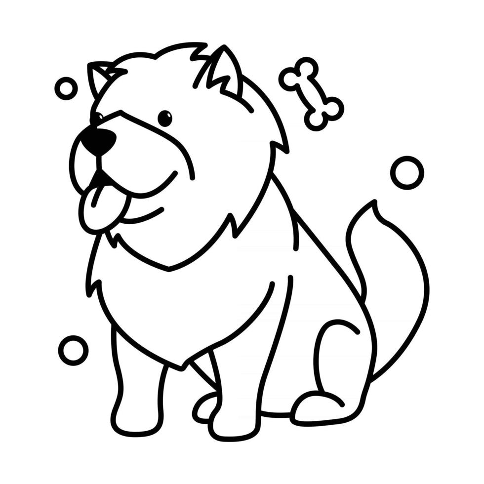 icono de estilo de contorno de dibujos animados lindo perro chow chow vector