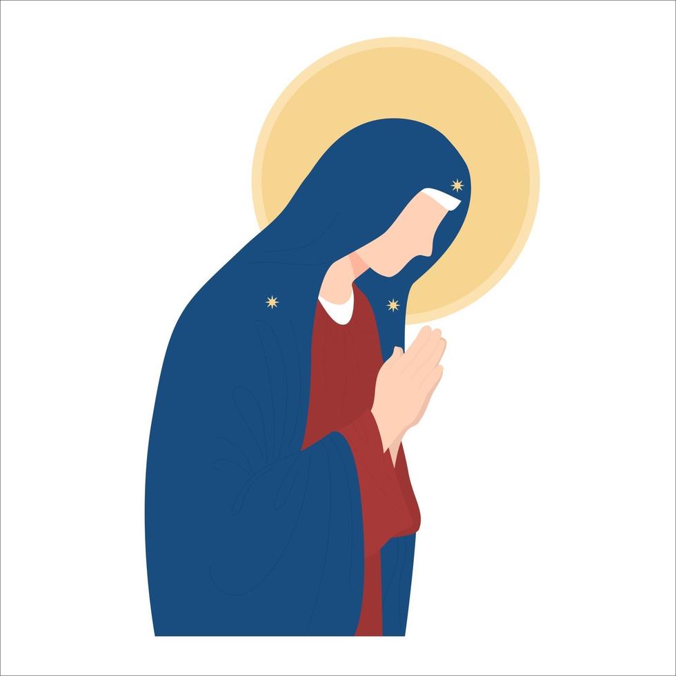 Most Holy Theotokos, Queen of Heaven. Virgin Mary, Mother of God prays vector