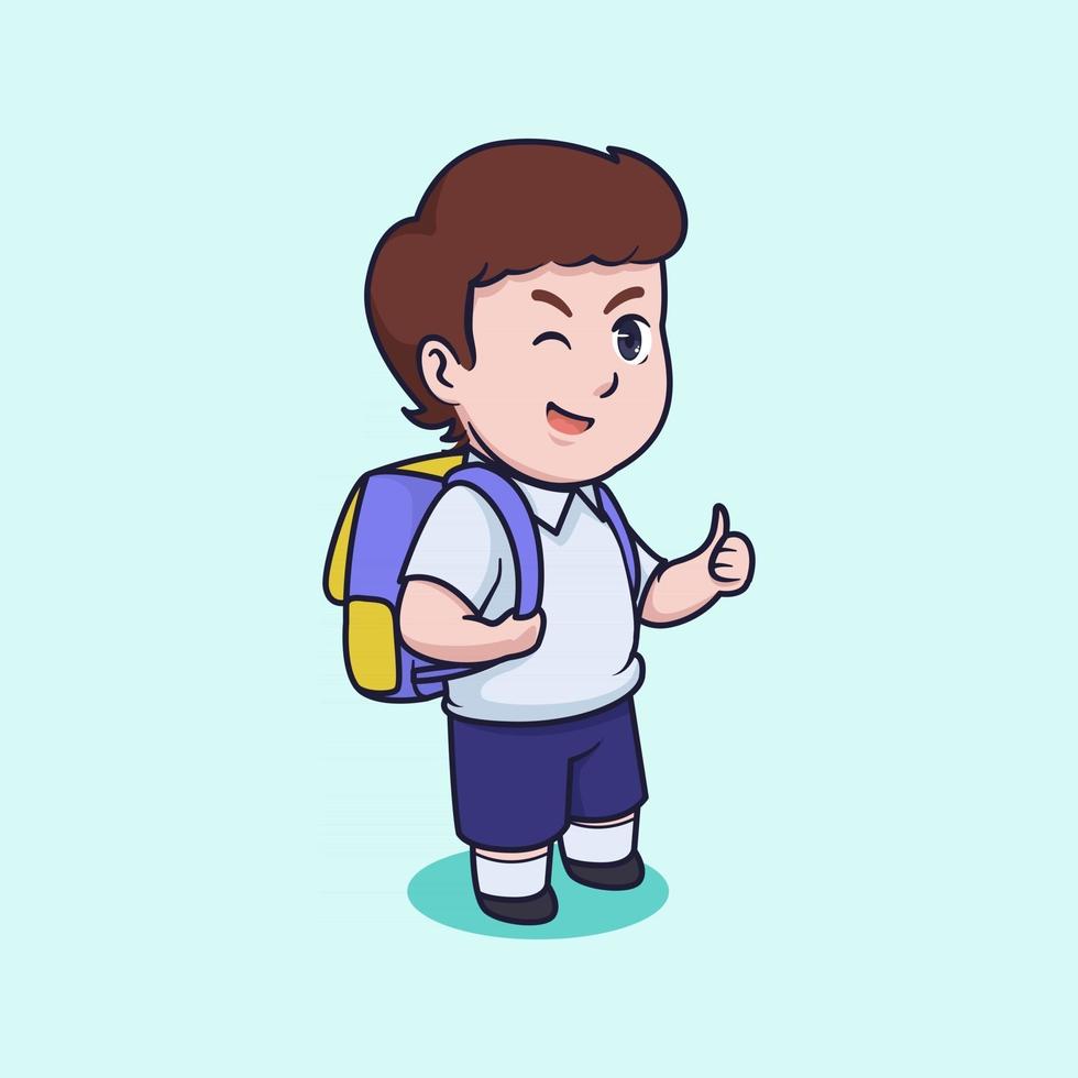 niño lindo ir a la ilustración de vector de escuela