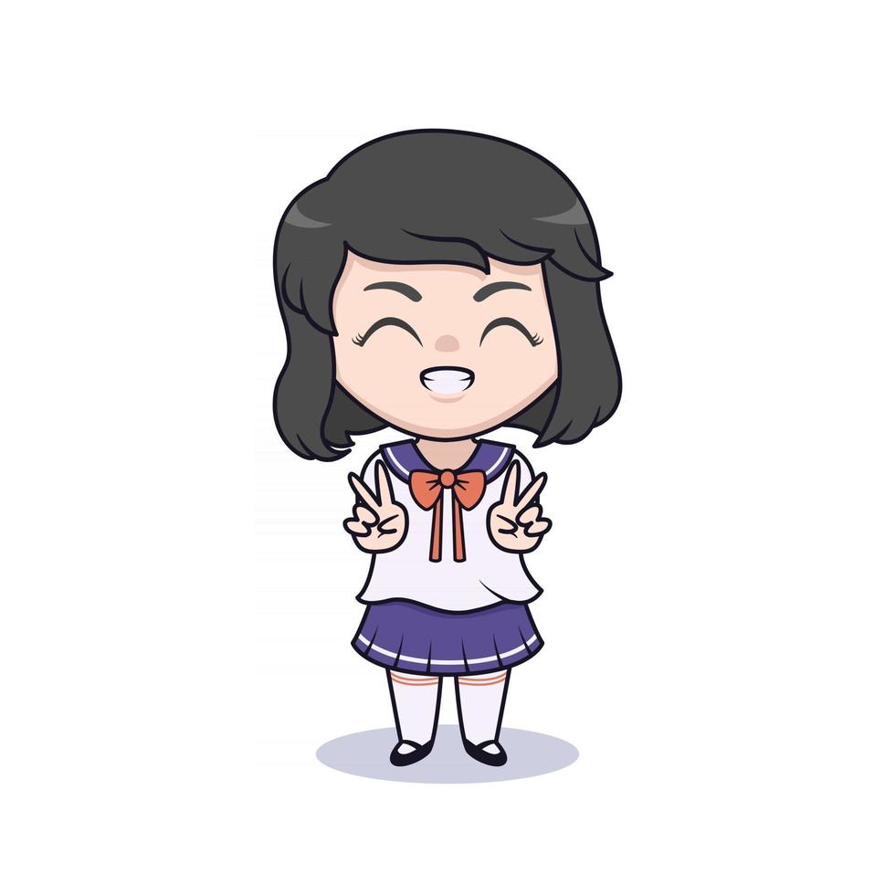 Cute student girl using japanese student uniform illustration vector