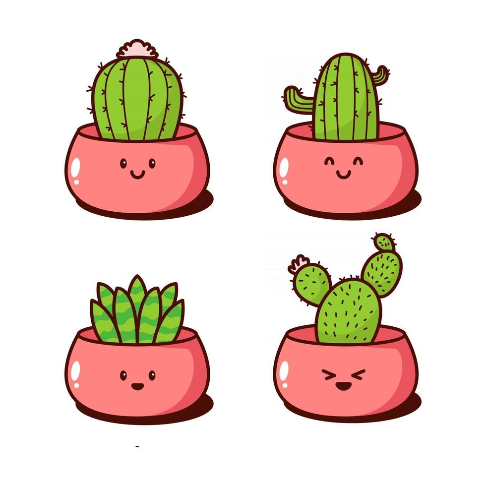 Ilustración de planta suculenta de cactus kawaii vector