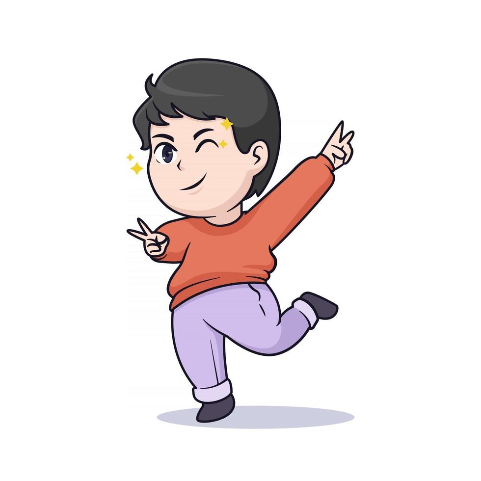 Cute chibi boy cool pose vector