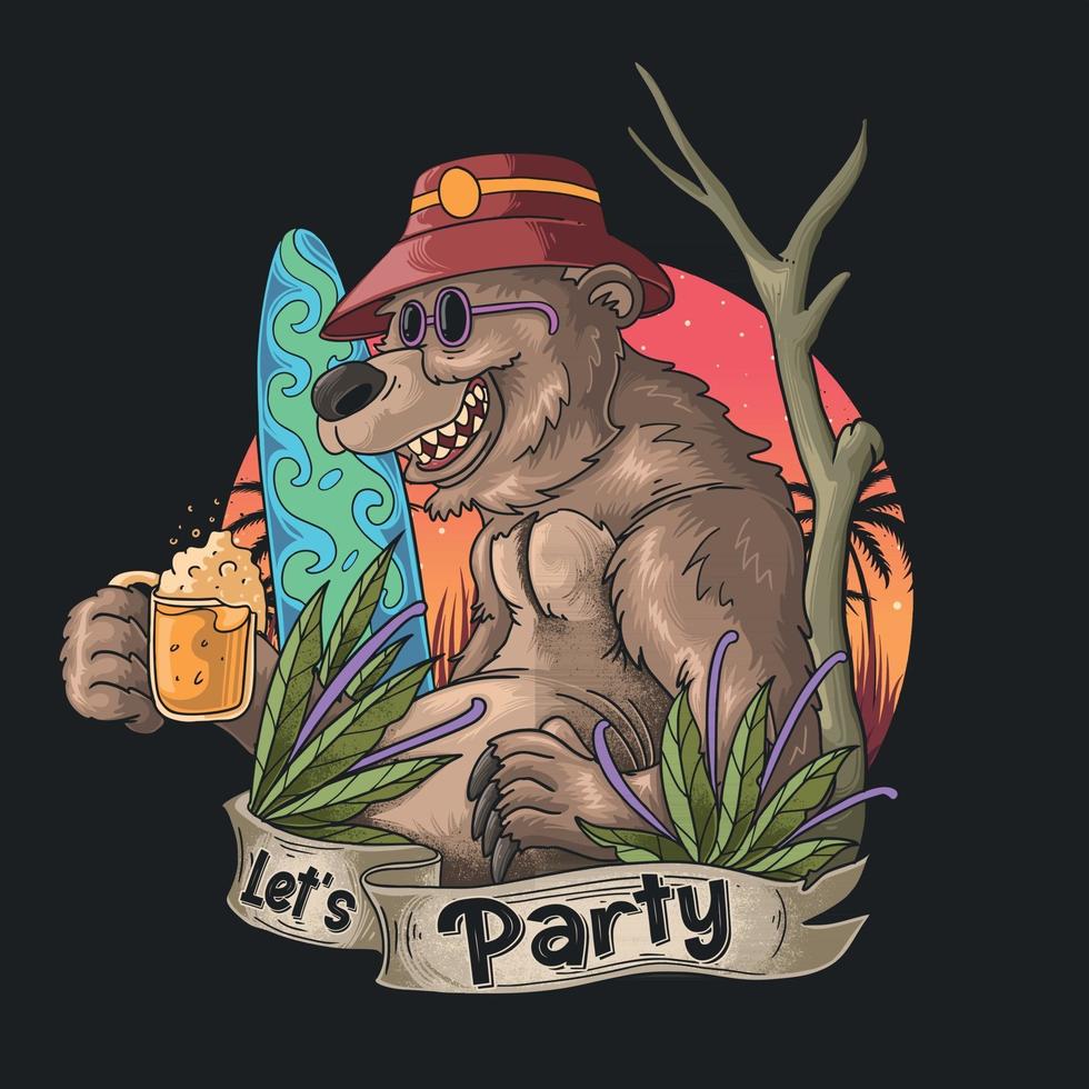 oso grizzly bebe cerveza y disfruta de las vacaciones de verano vector