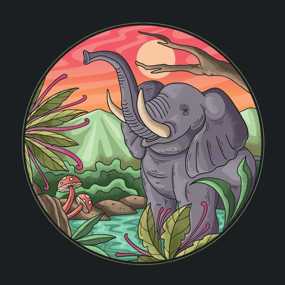elephant is bathing in the river illustration vector