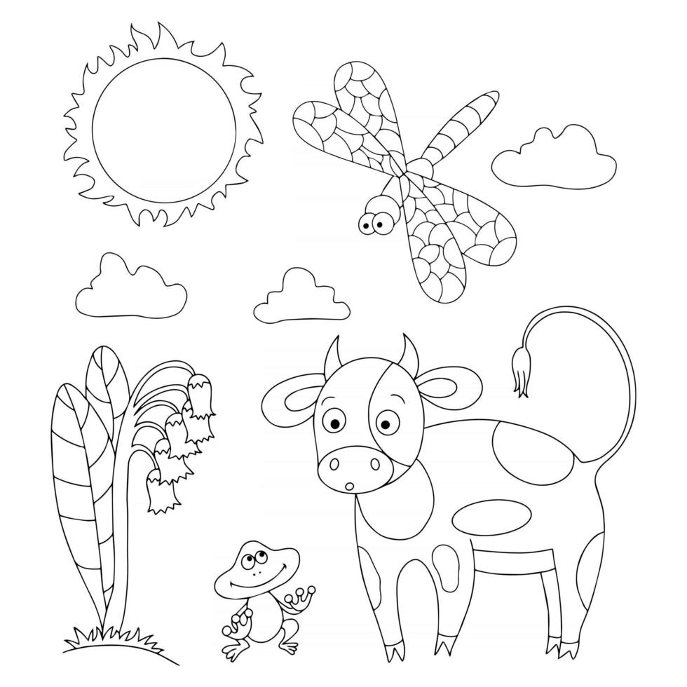 illustration of a cow and a frog vector