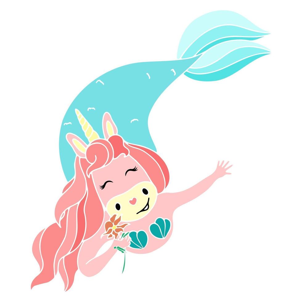 vector illustration with a unicorn mermaid