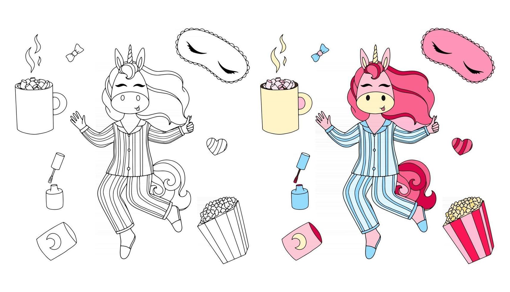 vector illustration of a unicorn on the theme of a pajama