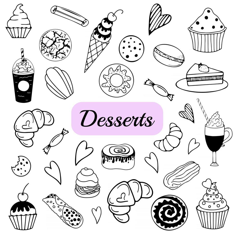 desserts doodle vector illustration