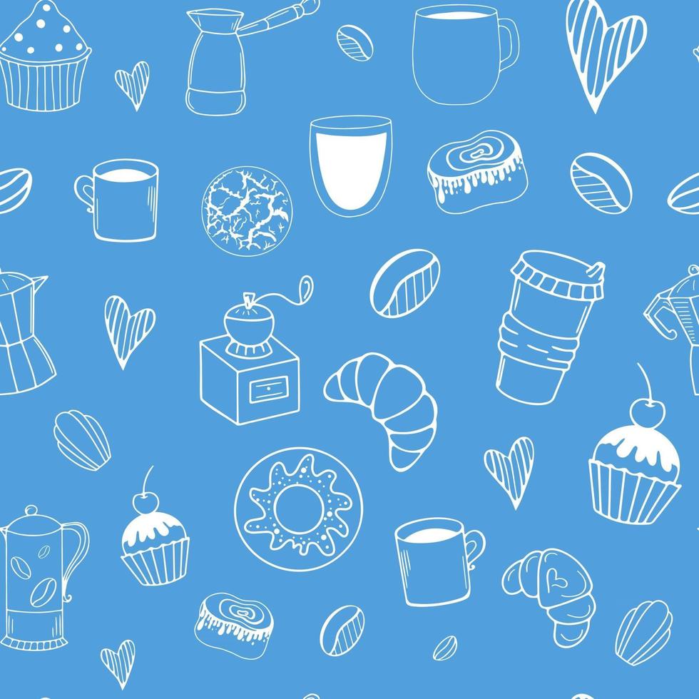 Vector seamless pattern with coffee and desserts