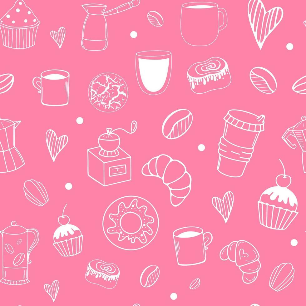 Vector seamless pattern with coffee and desserts