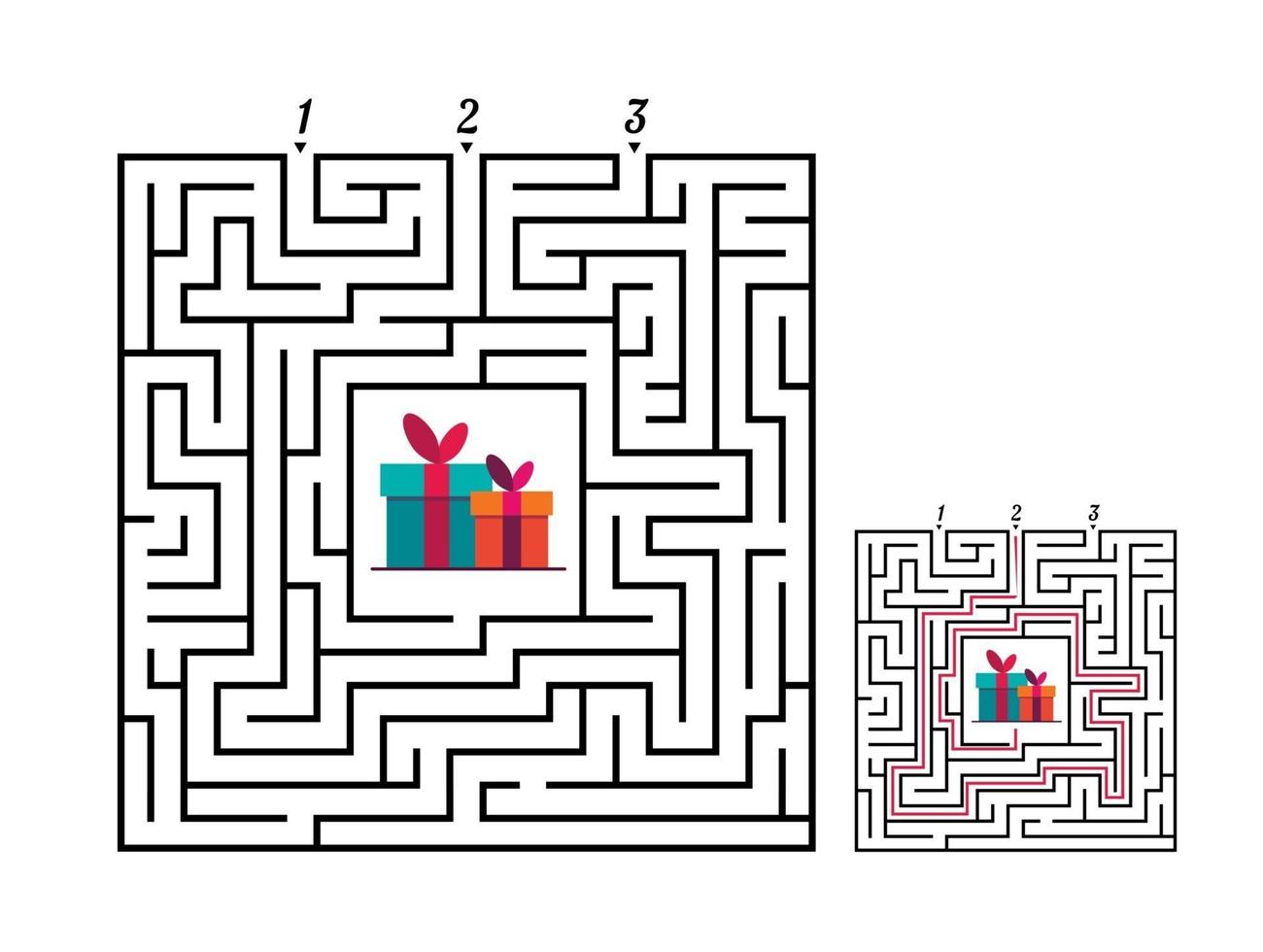 Square maze labyrinth game for kids. Labyrinth logic conundrum. vector