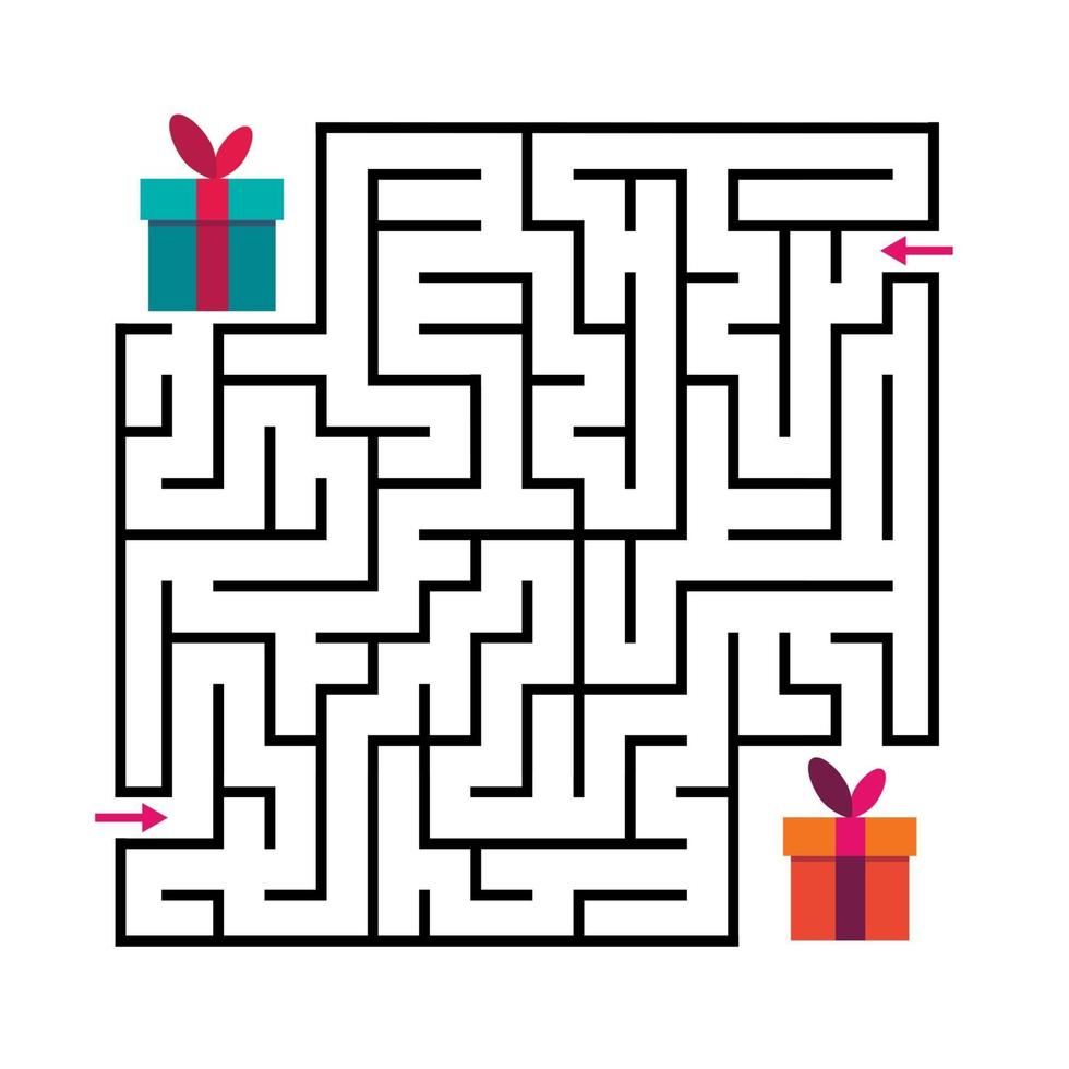 Square maze labyrinth game for kids. Labyrinth logic conundrum vector