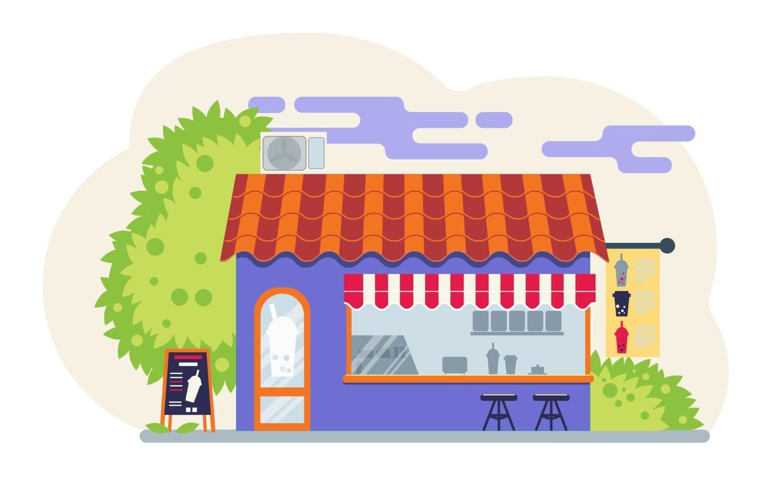 Bubble tea street shop. Coctail vector