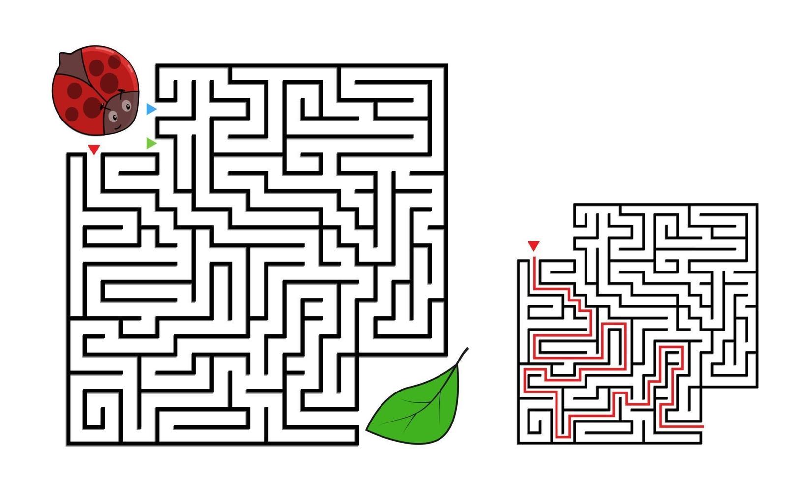 Square maze labyrinth with cartoon characters. Cute ladybug. vector