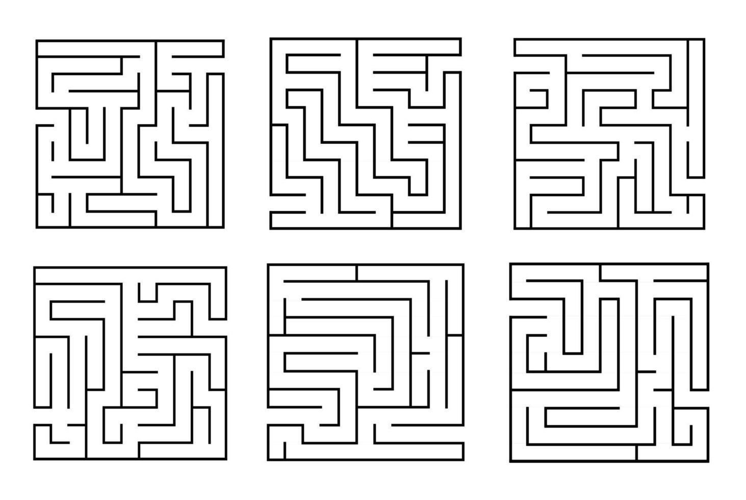 Set of square maze labyrinth game for kids. Labyrinth logic conundrum. vector