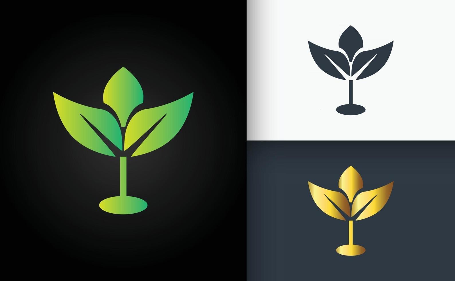 diseño de logotipo natural hoja verde dorada y negra vector