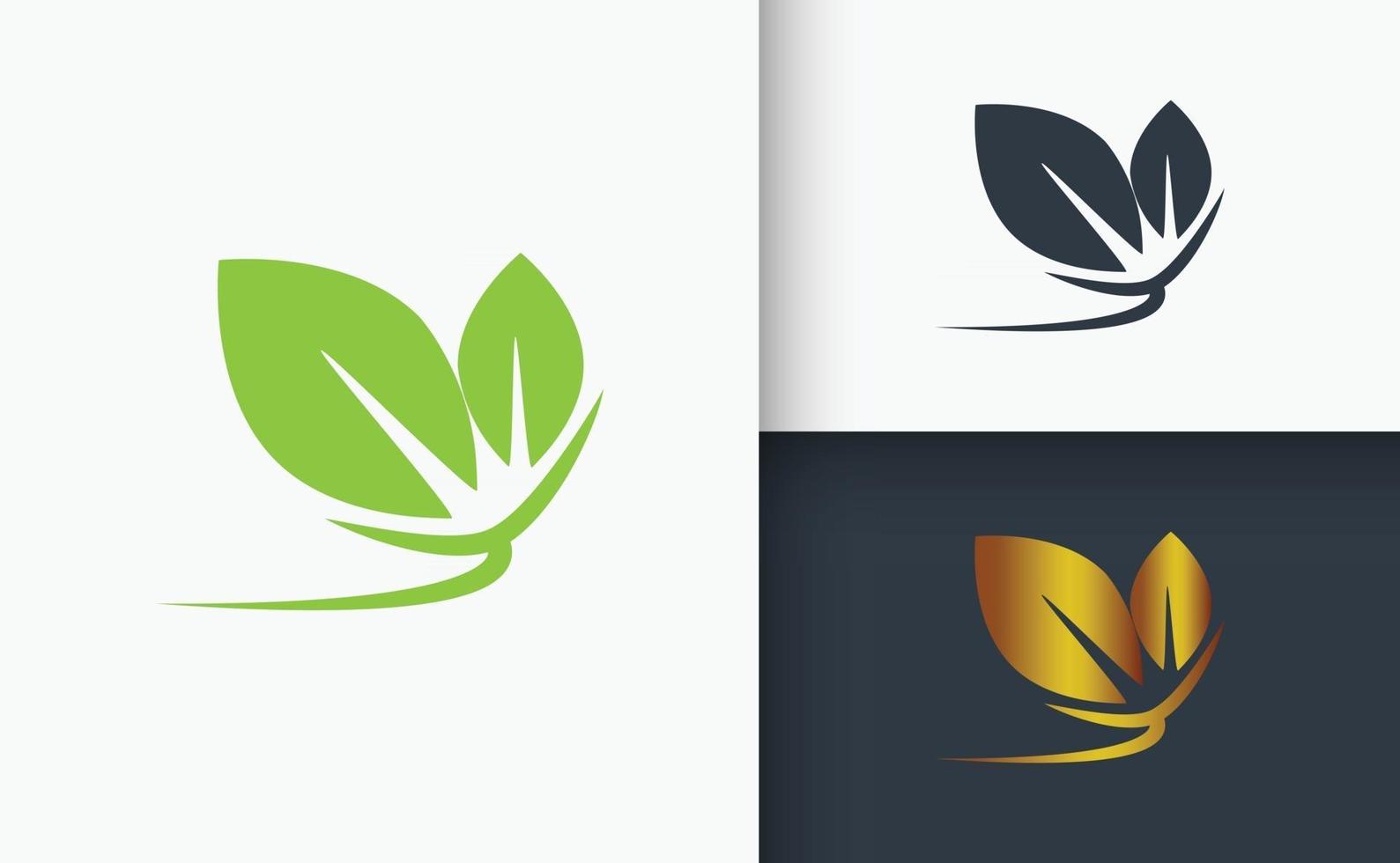 diseño de logotipo natural hoja verde dorada y negra vector